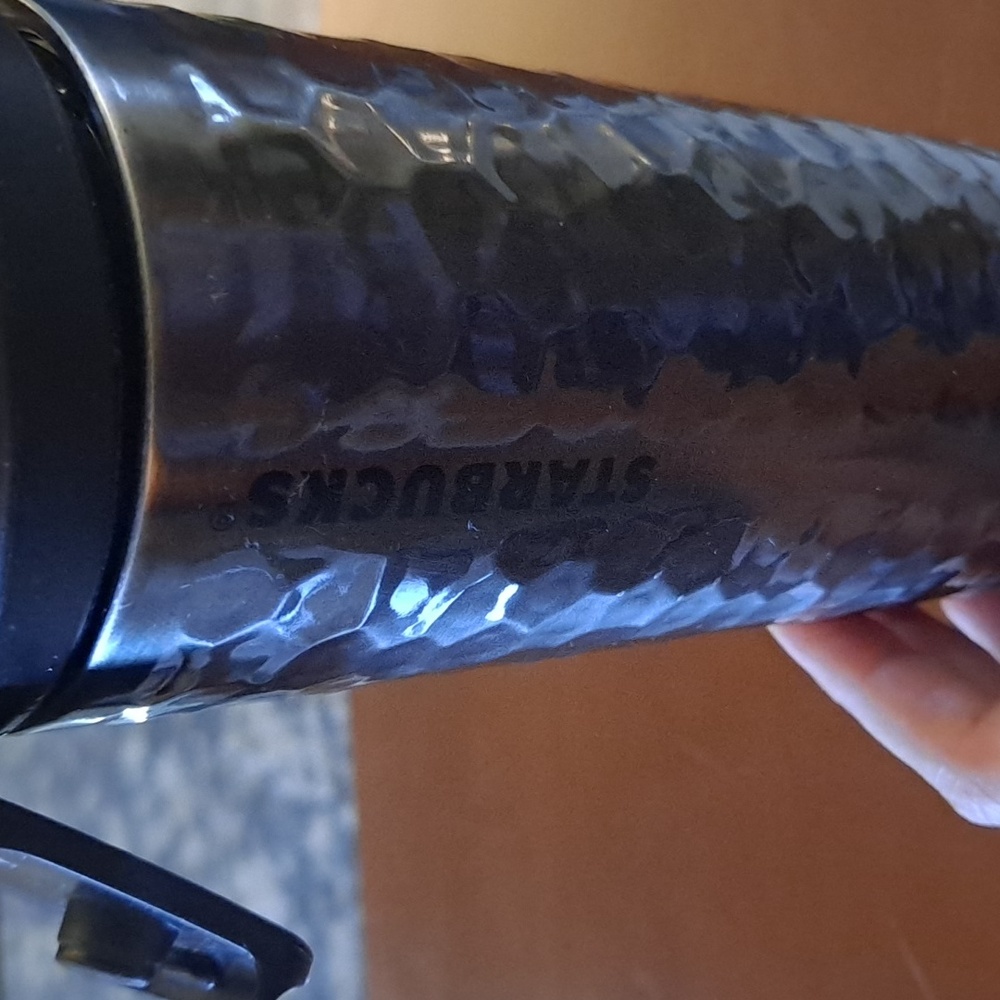 Starbucks Silver Troy Hammered Skinny Stainless Steel Coffee Tumbler 16oz - Picture 2 of 4